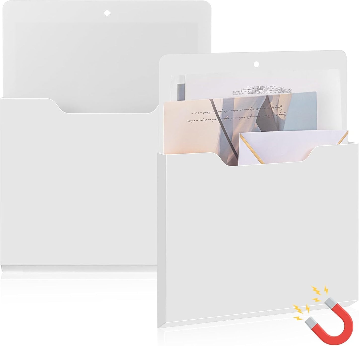 Feifeiya 2 Pcs Magnetic File Folder Wall Hanging Holder Large Pocket Paper Magazine Mail Organizer for Refrigerator Classroom Locker Whiteboard(Vertical,Purple Color,12.2 x 9.4 Inches)