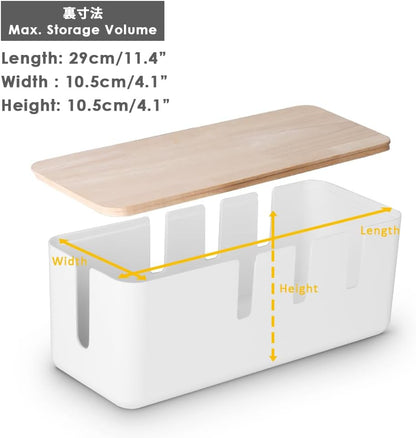 Cable Management Box by Baskiss, 12x5x4.5 inches, Wood Lid, Wire Organizer for Desk TV Computer USB Hub System to Cover and Hide & Power Strips & Cords