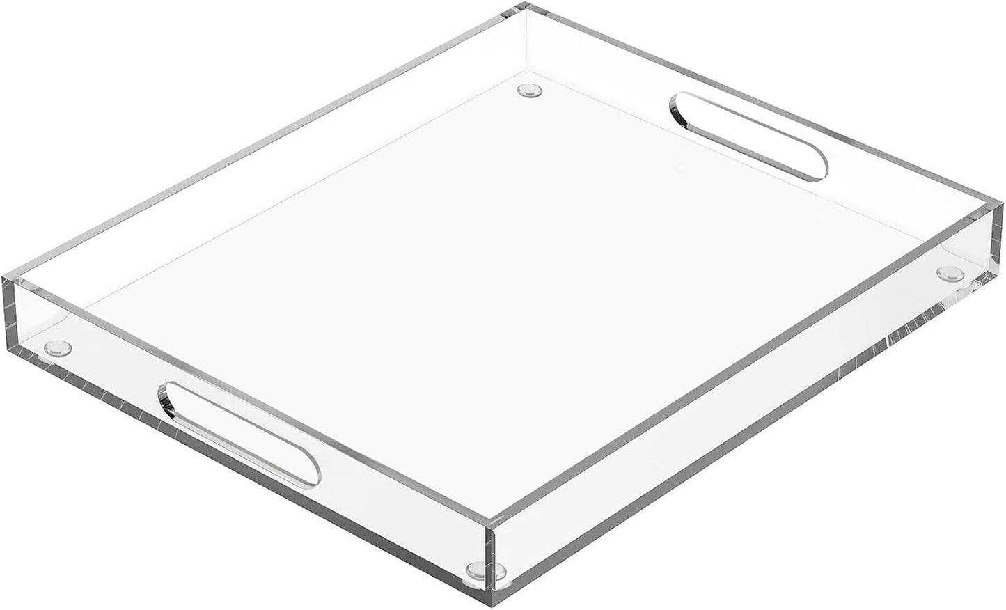 2 Pack Serving Tray with Handles, Clear Acrylic Tray for Serving Food, Large Outdoor Food Trays for Eating, Lucite Acrylic Trays for Appetizer, Pizza, Fruit and Drinks, Unbreakable, 16"×12"