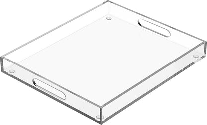 2 Pack Serving Tray with Handles, Clear Acrylic Tray for Serving Food, Large Outdoor Food Trays for Eating, Lucite Acrylic Trays for Appetizer, Pizza, Fruit and Drinks, Unbreakable, 16"×12"