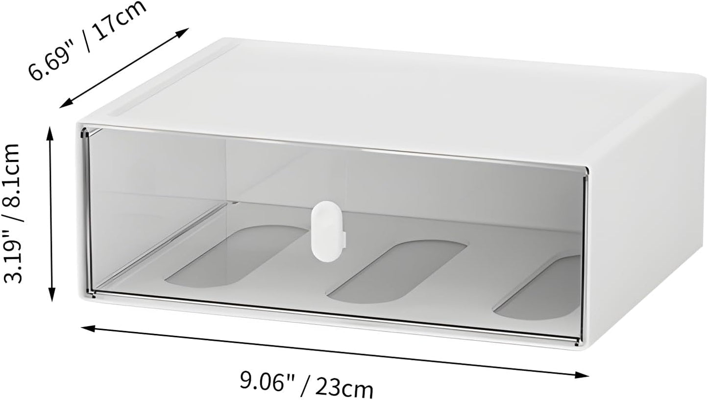 Desktop Storage Drawers, Plastic Desk Organizer with 3 Drawers, Modular Stackable Toolbox Units for Office Stationary, Makeup Container, Bathroom Countertop (1 Tall Layer, Cream & Clear)