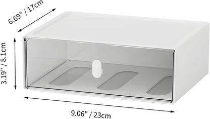Desktop Storage Drawers, Plastic Desk Organizer with 3 Drawers, Modular Stackable Toolbox Units for Office Stationary, Makeup Container, Bathroom Countertop (1 Tall Layer, Cream & Clear)