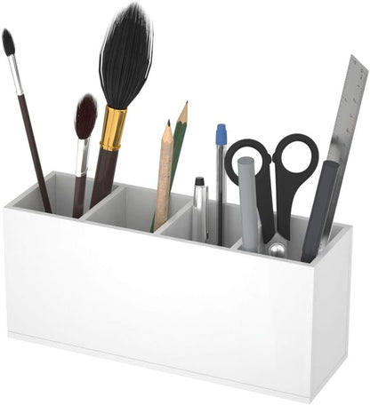 NIUBEE Acrylic Pen Holder 4 Compartments, Clear Pencil Organizer Cup for Countertop Desk Accessory Storage