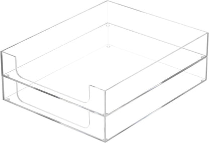 BTSKY 1 Pack Multipurpose A4 File Tray Clear Acrylic Desk Tray Organizer Elegant Letter Size Desk Documents Trays Magazine Files Storage Basket Organizer Bin for Office Cosmetics Bathroom