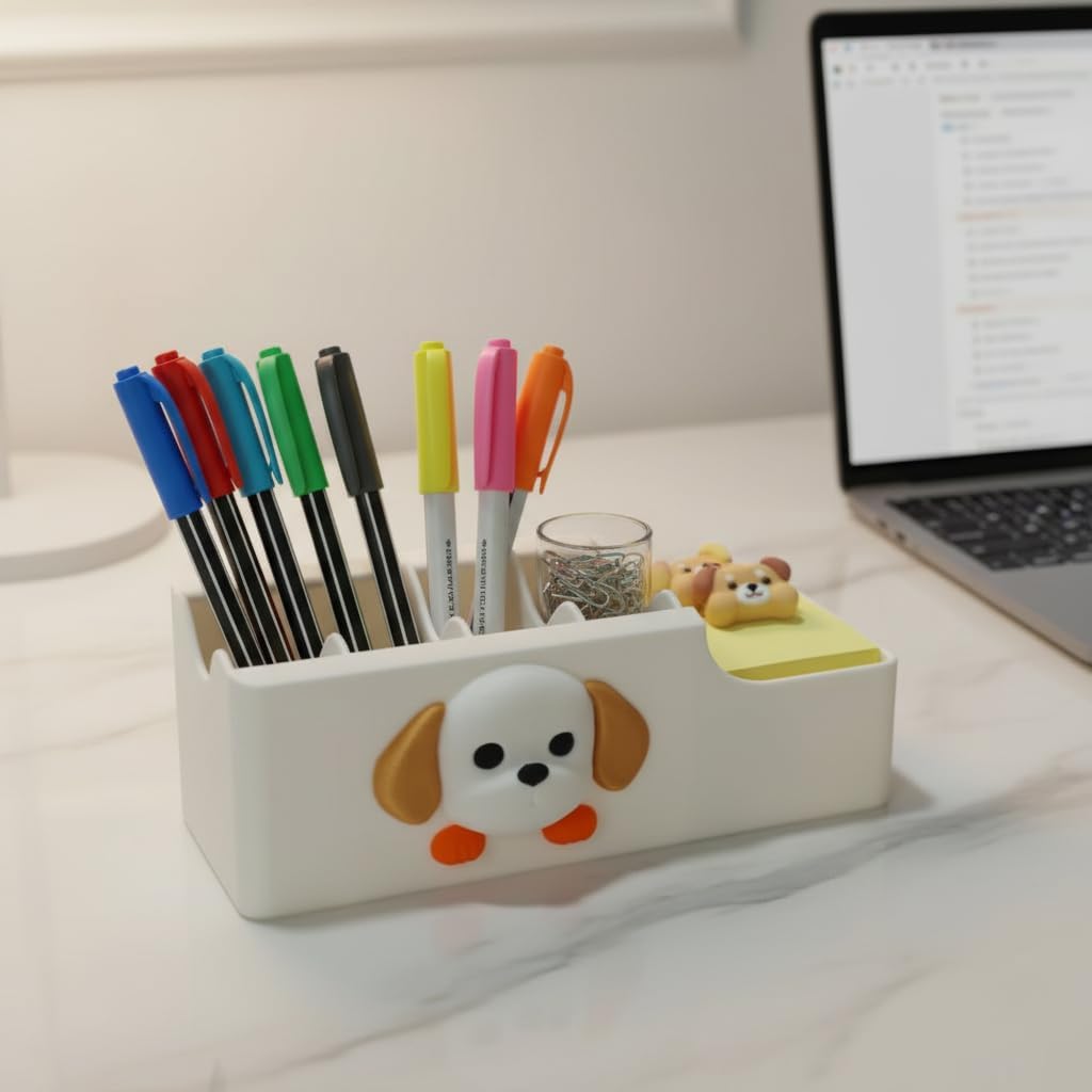 Cable Management Box, Dog Pattern Cord Organizer for Desk, Small Storage Tray for Cables, Chargers, Adapters, Power Strip, Nightstand Organizer, White (6.2 x 3.3 x 2.2 Inch)
