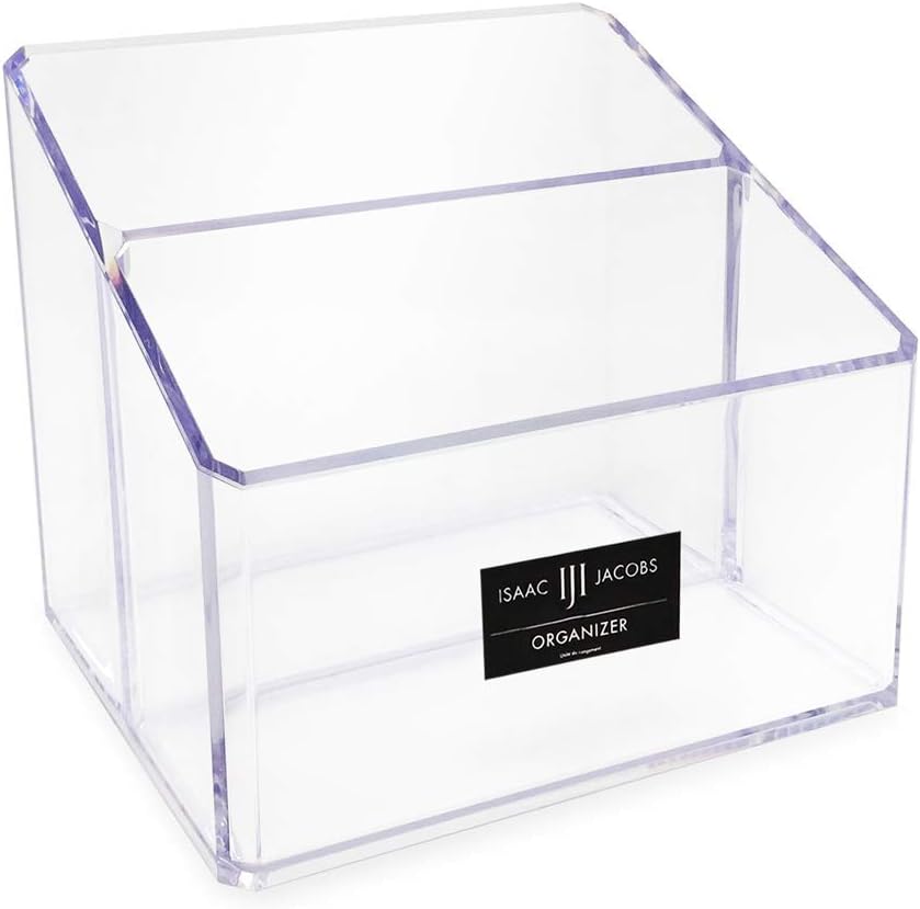Isaac Jacobs Clear Acrylic 3-Compartment Organizer, Remote Holder & Multi-Functional Makeup, Brush, Pen & Pencil Storage Solution, for The Home, Bathroom, Office, Child’s Desk (3-Section, Clear)