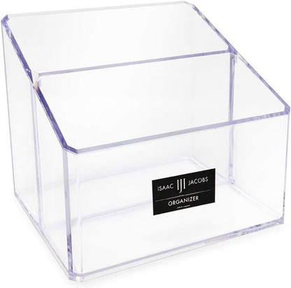 Isaac Jacobs Clear Acrylic 3-Compartment Organizer, Remote Holder & Multi-Functional Makeup, Brush, Pen & Pencil Storage Solution, for The Home, Bathroom, Office, Child’s Desk (3-Section, Clear)