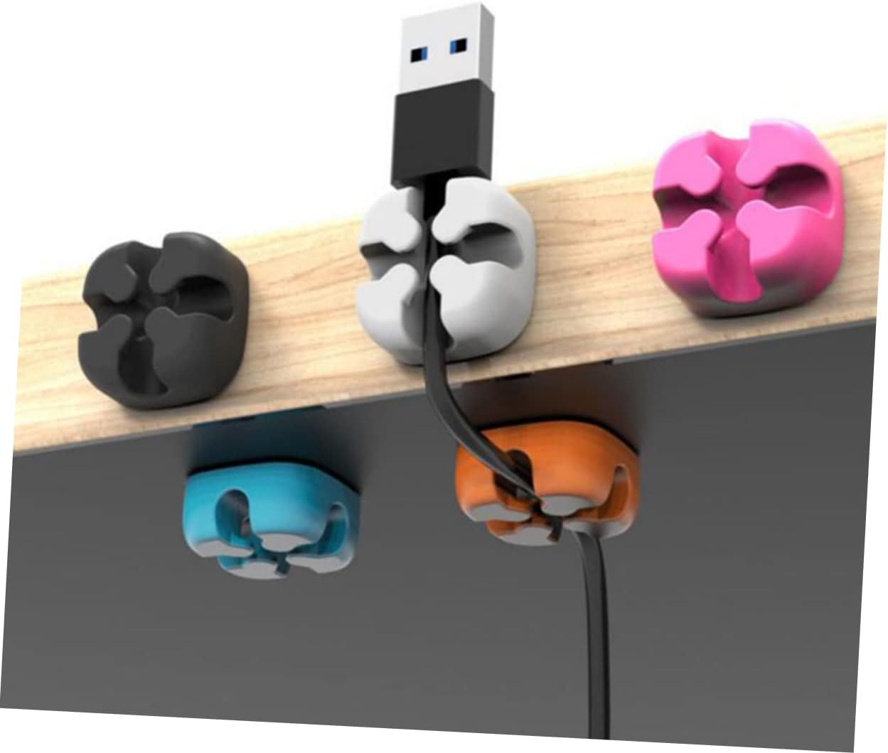 Homoyoyo 5pcs Silicone Cable Holder Clips Desktop Wire Organizer for Usb Charging Cables and Earphones Compact Grey Design