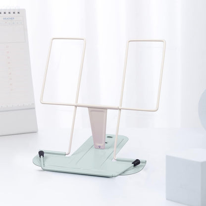 MSDADA Metal Book Stand for Desk, Adjustable Reading Rest Book Holder, Portable Cookbook Documents Holder, Sturdy Typing Stand for Recipes Textbooks Tablet Music Books with Page Clips (Macaron Pink)
