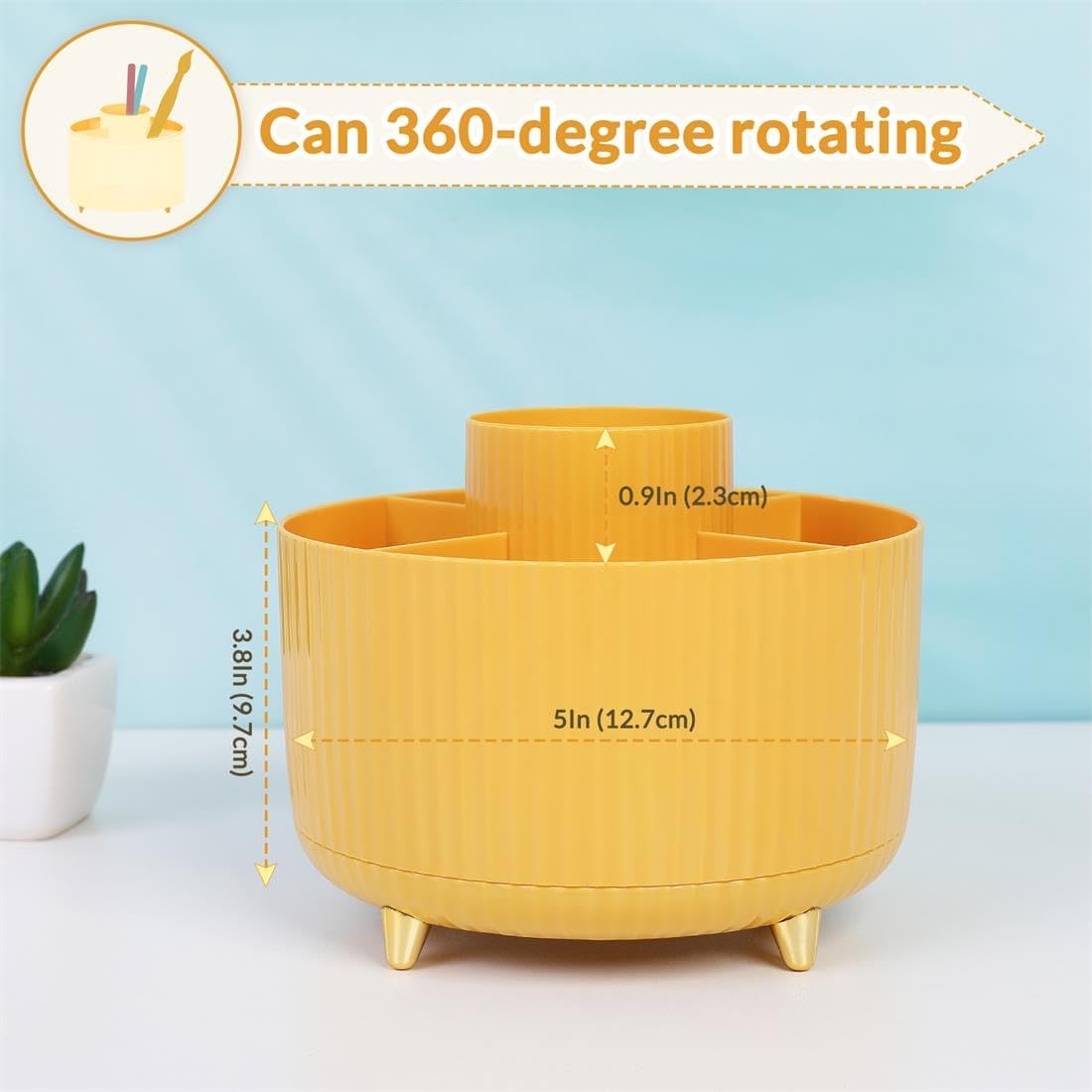 SKYDUE 360 Rotating Multipurpose Organizer - Cute Rotating Pen Holder with 5 Slots for Art Supplies, Office, School, Home