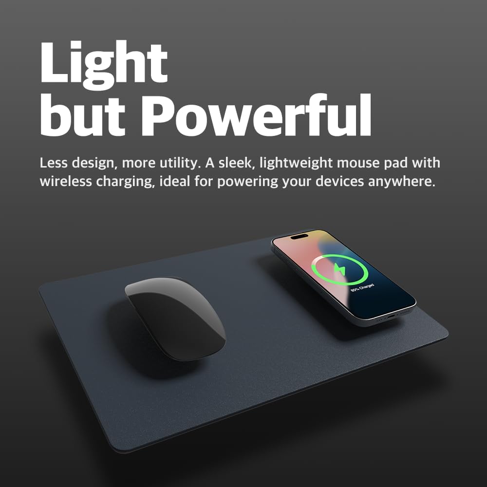 POUT H3 Wireless Charging Mouse Pad – Qi-Enabled Fast Charger Built into Sleek Desk Mat, Compatible with Phones, Earbuds & More(Dust Gray)