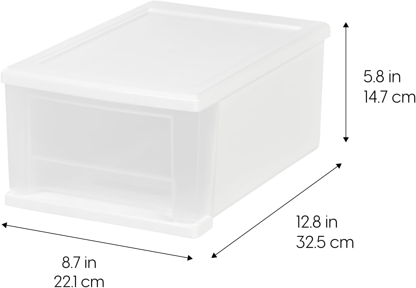 IRIS USA 47 Qt. Extra-Large Stackable Storage Drawer Plastic Drawer Organizer with Clear Doors, for Pantry Bedroom Closet Kitchen Under-Sink Home and Office De-Clutter Shoes and Crafts, White, 2-Pack