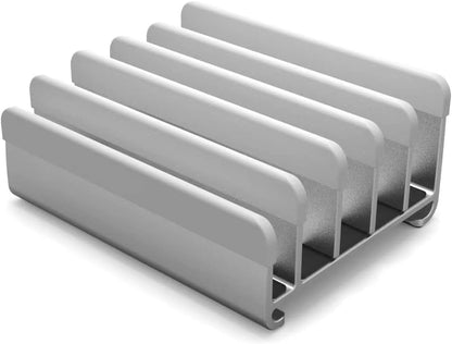 Elestoria 5-Slot Vertical Laptop Stand - Aluminum Laptop Stand Vertical for Desk -Laptop Holder with Adjustable Width (12-38mm) Compatible with MacBook Pro/Air & Gaming Laptops up to 17.3"-Grey