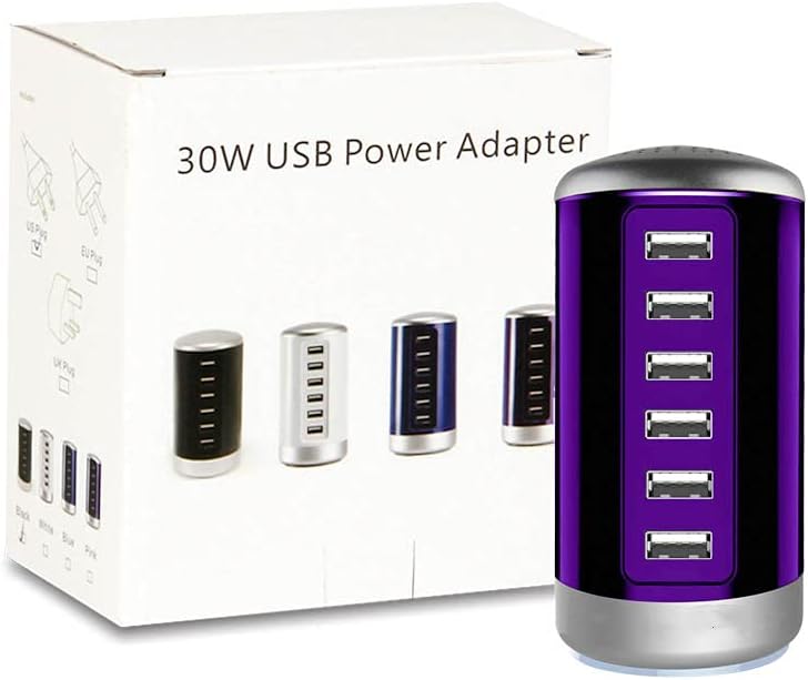Universal USB Charger 6-Port Desktop USB Charging Station Hub with Smart Identification Technology Compatible with iPhone iPad Cell Phone Tablets(Purple)