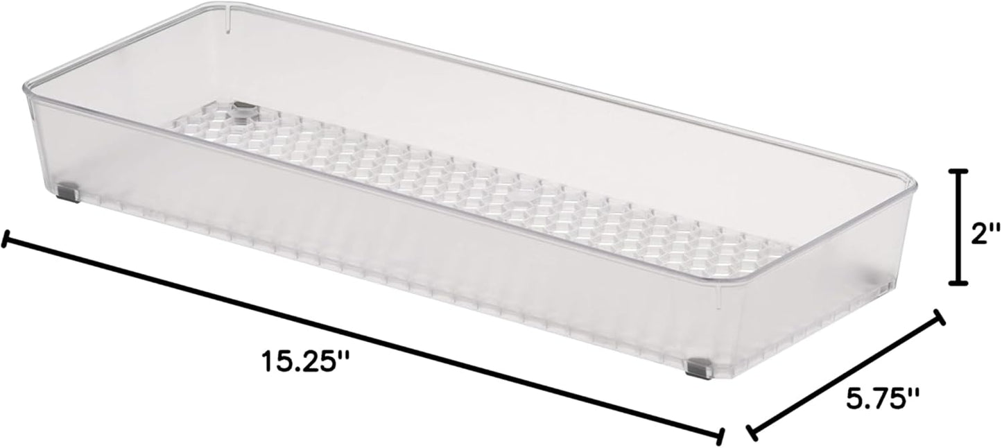 Spectrum Hexa 6 x 12 Drawer Organizer for Kitchen Utensils with Innovative Honeycomb Base Design, Silverware Tray for Cutlery and Flatware Storage, Bathroom Vanity or Desk Solution, Clear Frost
