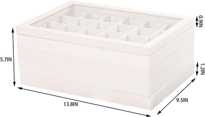 Coward Stackable Jewelry Trays Organizer Set with Clear Lid, Trays for Drawer, Earring Necklace Bracelet Ring Display Organizer (beige(ring+12girds+30girds+The glass lid))