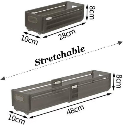 Foldable Storage Bins, 2 Pack Plastic Expandable Boxes for Organizing, Adjustable from 11-18.8" Drawer Organizers Separators Dividers for Bedroom Kitchen Utensils Tools Closet, Small