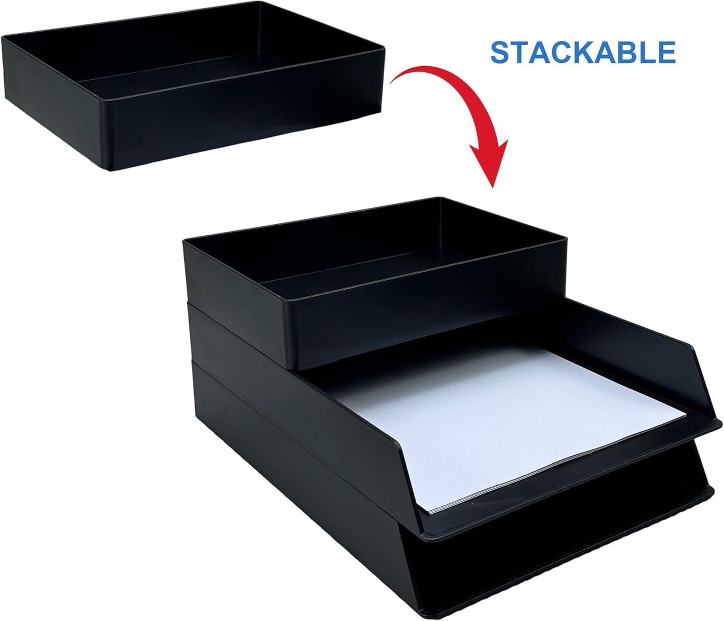 Amazon Basics Rectangular Plastic Desk Organizer with Storage Trays, Accessory Tray for Office Supplies and Pen Holder, 9.4 x 6.7 x 2 inch, Black