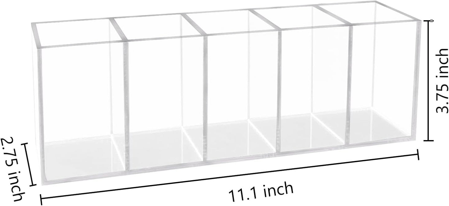 HSYMQ Acrylic Clear Pen Holder 5 Compartments Pencil Holder Desk Organizer Desktop Makeup Brush Holder