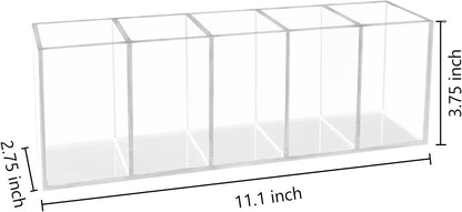 HSYMQ Acrylic Clear Pen Holder 5 Compartments Pencil Holder Desk Organizer Desktop Makeup Brush Holder