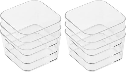 6 PCS PET Square Desk Organizer Tray, Clear Drawer Organizer Set for Home Office, Desk Drawers Dividers Makeup Vanity Storage Bins Kitchen Utensils