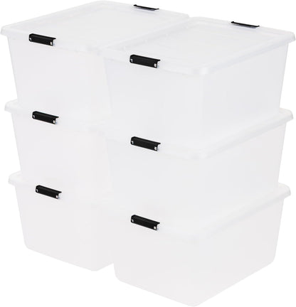IRIS USA 18 QT Clear Storage Organizer with Removable Dividers, Stackable Plastic Storage Box with Lid, Modular Container for Crafts, Tools, Office & Pantry Organization