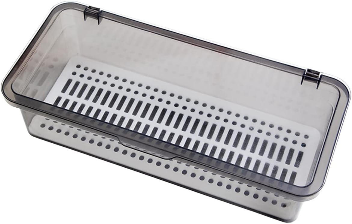 Transparent Flatware Tray Kitchen Drawer Organizer With Lid - Plastic Kitchen Cutlery Tray and Utensil Silverware Storage Container with Cover - Dinnerware Holder for Spoons Forks Knives