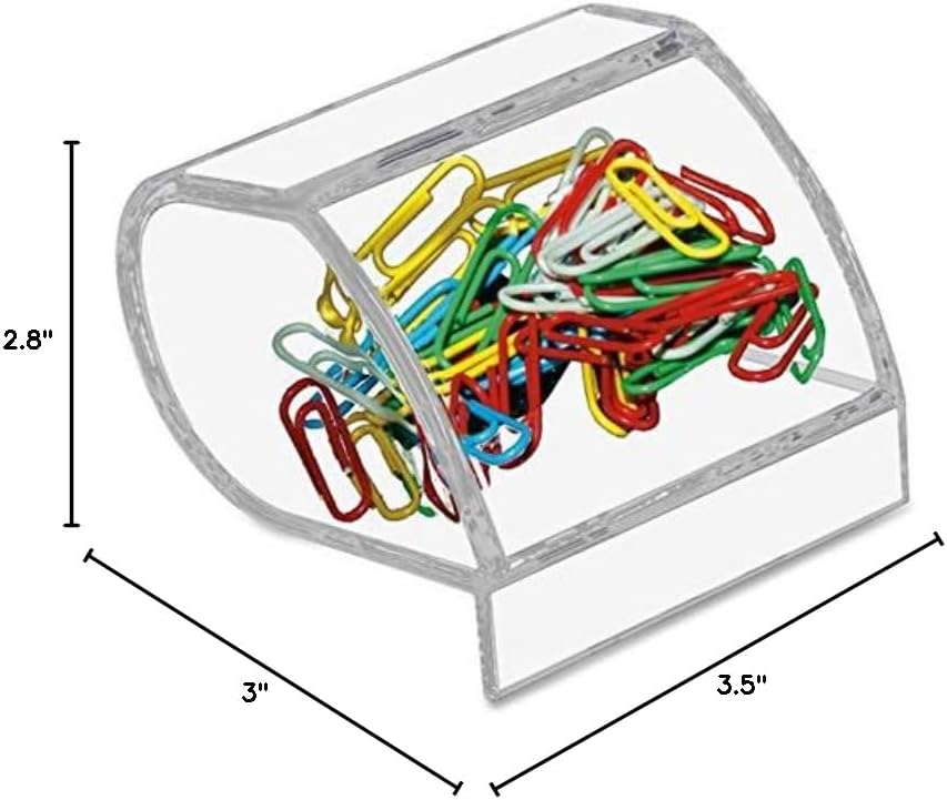 Kantek Clear Acrylic Paper Clip Holder, Angled Open Design, 3.1" x 3.3" x 2.6", Non-Skid Feet, Office Organizer, Desk Accessory