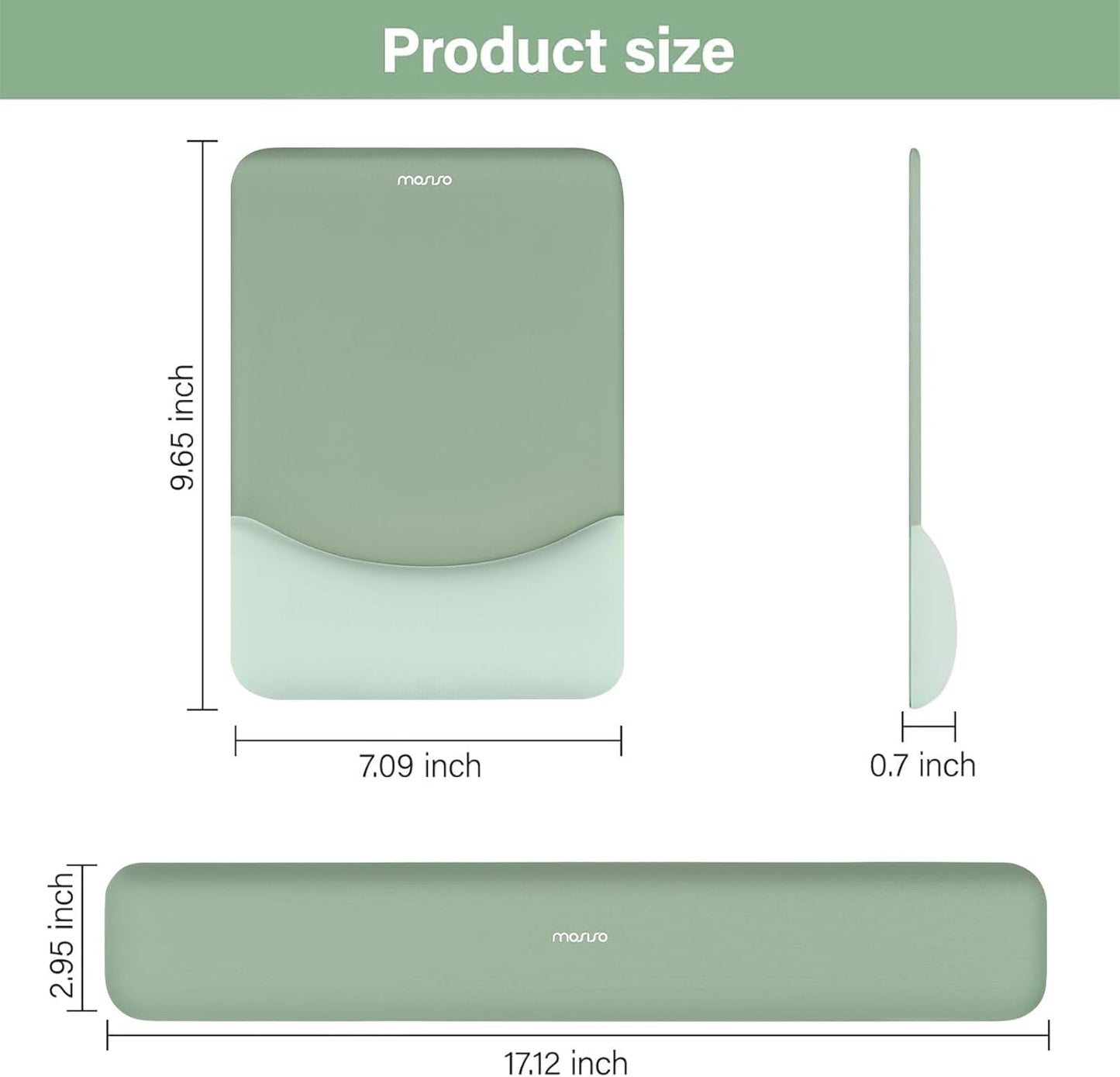 MOSISO Wrist Rest Support for Mouse Pad&Keyboard Set, Rectangular Ergonomic Mousepad Non-Slip Base Home/Office Pain Relief&Easy Typing Pad with Neoprene Cloth&Raised Silicone Lining, Green