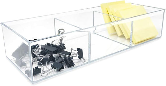 Isaac Jacobs Large 3-Compartment Acrylic Stackable Organizer (12.9" L x 5" W x 2.7" H), Multi-Sectional Tray & Storage Solution for Makeup, Craft Supplies, Bathroom, Kitchen, Office (Clear)