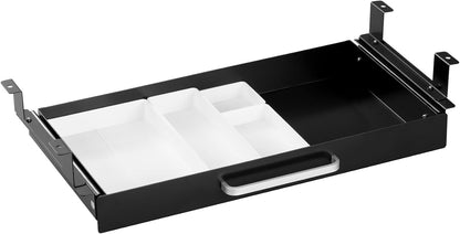 Under Desk Drawer Organizer 21" White Upgrade with Adjustable Brackets, Sliding Pull-Out Under Table Pencil Drawer, Office Standing Desk Attachment for Workbench