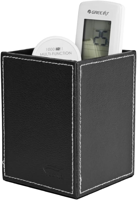 Leather Pen Holder, Brown Pencil Holder, Desktop Elegant Pen Holder for Desk, Stationery Organizer for School Office Home Dorm (3.3" x 3.3" x 4", Brown)