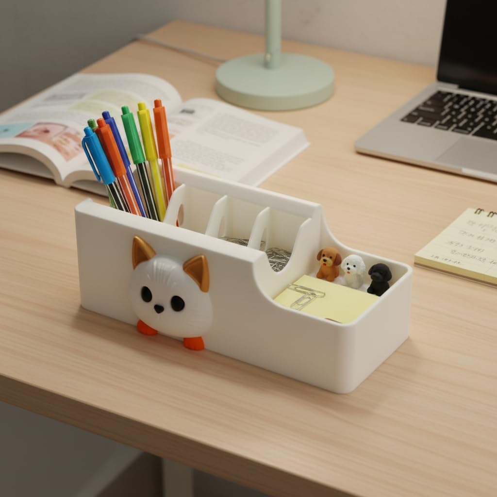 Cable Management Box, Dog Pattern Cord Organizer for Desk, Small Storage Tray for Cables, Chargers, Adapters, Power Strip, Nightstand Organizer, White (6.2 x 3.3 x 2.2 Inch)