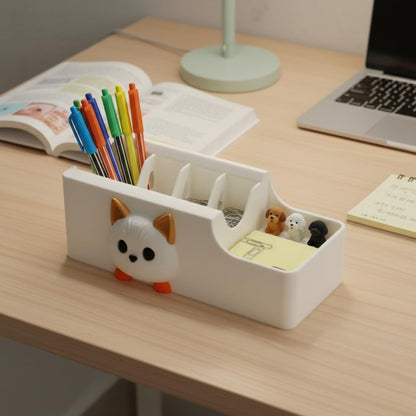 Cable Management Box, Dog Pattern Cord Organizer for Desk, Small Storage Tray for Cables, Chargers, Adapters, Power Strip, Nightstand Organizer, White (6.2 x 3.3 x 2.2 Inch)