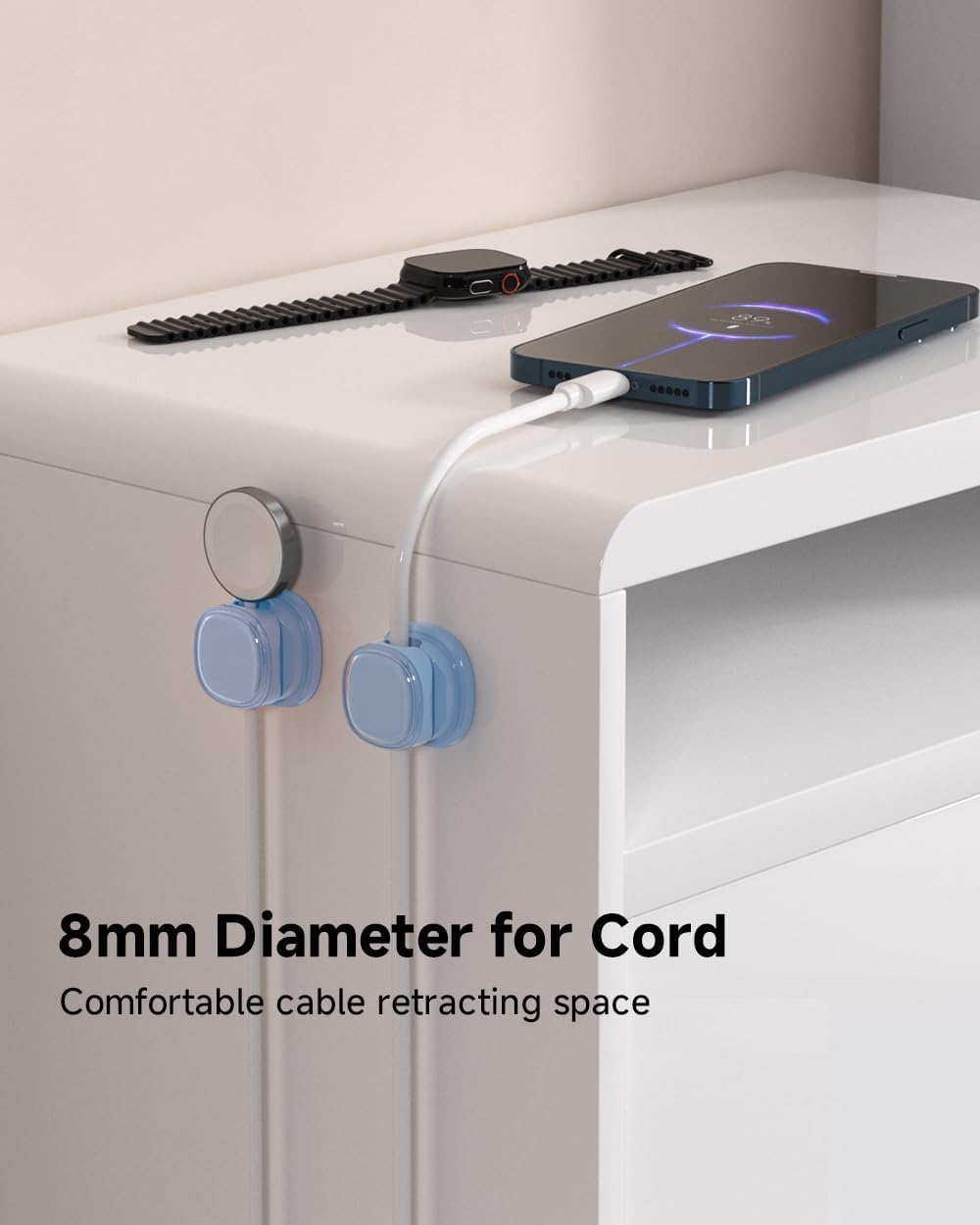 9 Pack Cord Organizer, Spring Cable Management, Adhesive Cute Cable Holder Clips, Phone Charger Wire Keeper for Desk Nightstand Car Office (9-Pack White_Orange_Blue)