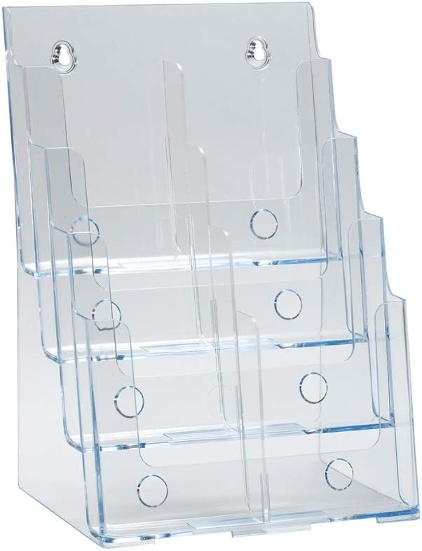 Azar Displays 252378, Brochure Holder, Acrylic Desk Organizer, Three Tier Document, Magazine & Sign Holder, Wall Mount Desk Accessories, Literature Display Stand, Divider for 4" Pamphlets, 8.5"x11"
