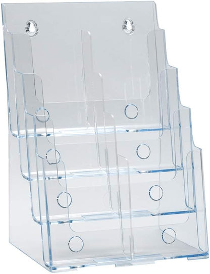 Azar Displays 252378, Brochure Holder, Acrylic Desk Organizer, Three Tier Document, Magazine & Sign Holder, Wall Mount Desk Accessories, Literature Display Stand, Divider for 4" Pamphlets, 8.5"x11"