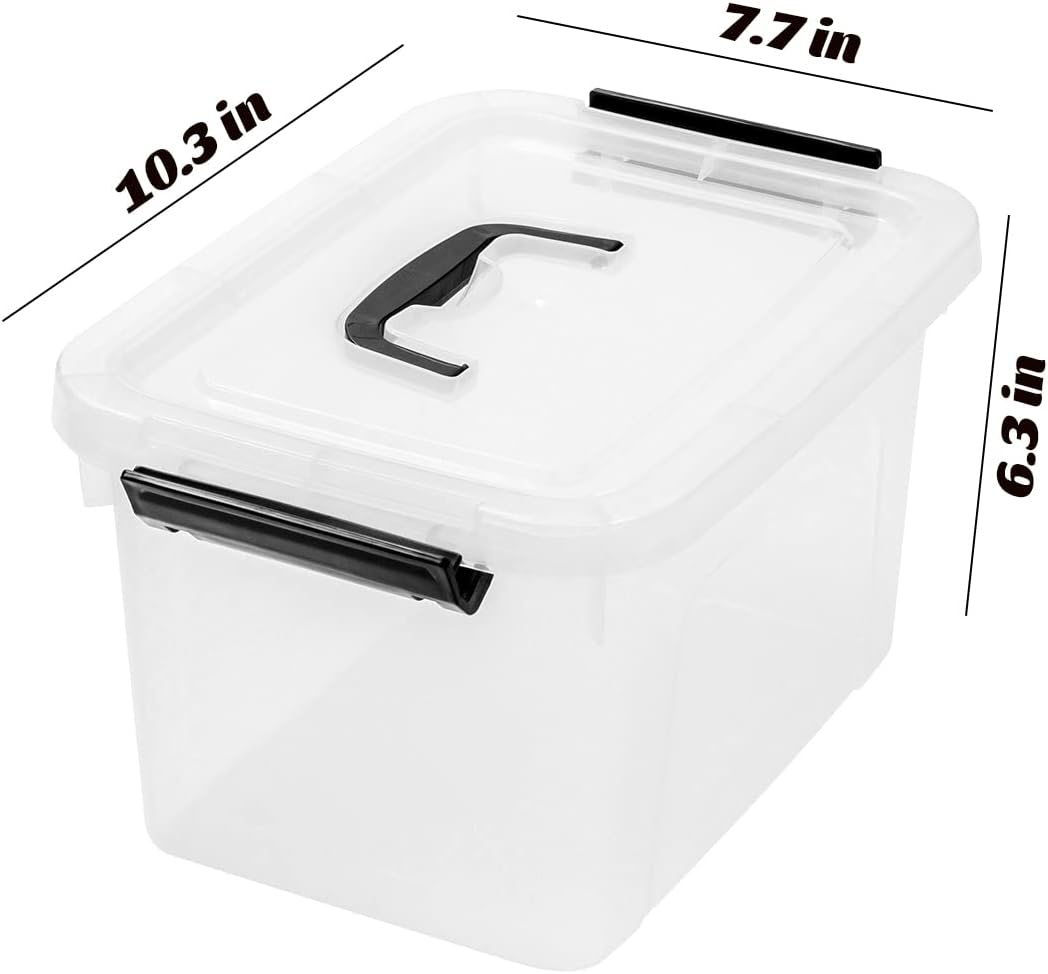 Stackable Plastic Black Storage Bins with Lids 6 Pack, 12 Quart Modular Organizer Boxes with Secure Latches for Closet, Pantry, Office and Small Item Storage