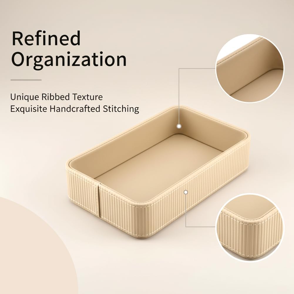 PU Leather Valet Tray Organizer, Desk Organizer Tray, odern Nightstand Organizer Bedside Desktop Storage for Men Women, Decorative Vanity Trays Key Bowl Trinket Dish
