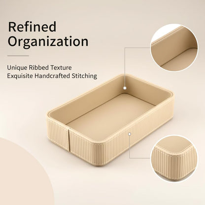 Desk Organizer Tray,PU Leather Valet Tray Modern Nightstand Organizer,Decorative Vanity Trays for Key Watch Wallet Perfume,Keeps Things Organized,Bedside Desktop Storage