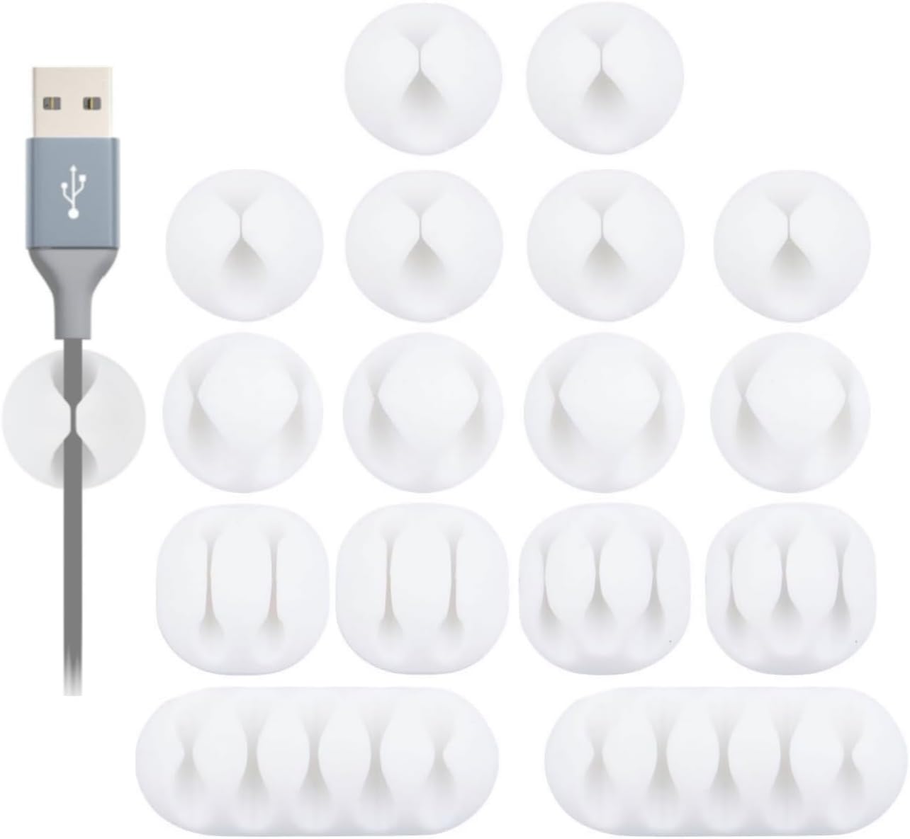 OHill 16-Pack Black Cord Organizer - Adhesive Cable Clips Holder for Desk, Wall, Car - Wire Management Clips for iPhone Charger, USB, Computer Cables -Cord Keepers with Strong Sticky Backing