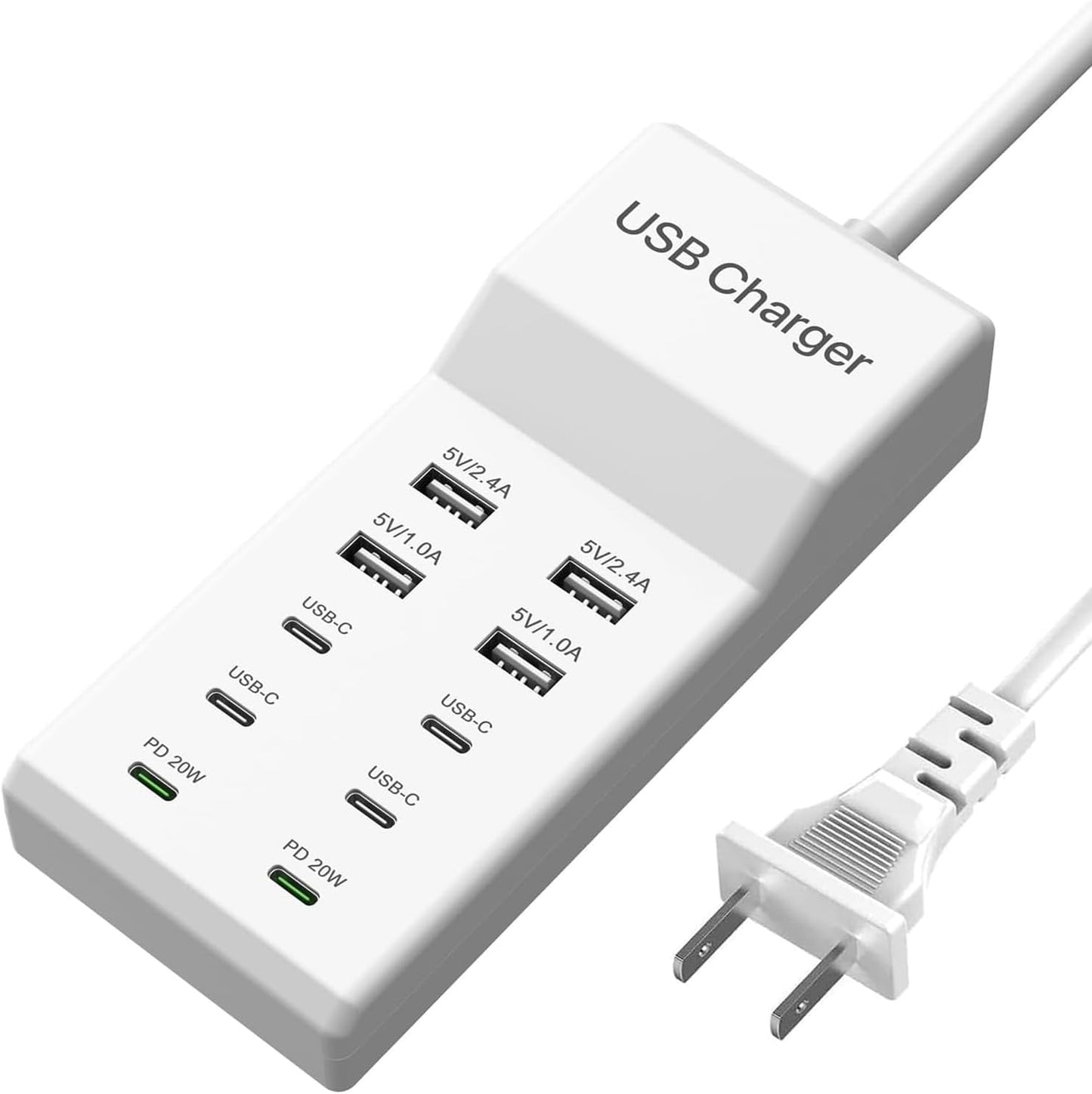 USB C Charger,10 Ports USB Charging Station with 6 Ports USB-C, Desktop 50W Multi Ports Charger Compatible with iPhone 12/13/14/15/16/Galaxy S22/S23/S24/S25/Tablet/Watch/Headphones