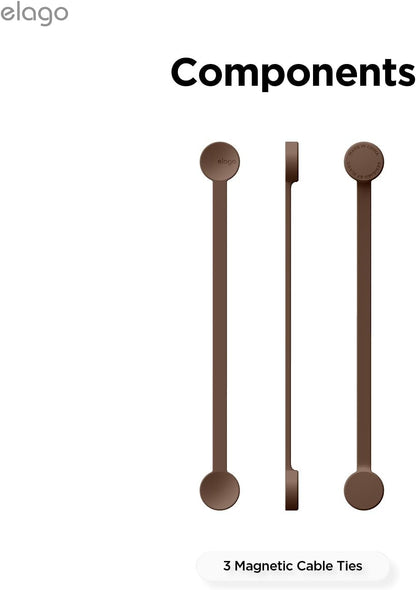 elago 3 Pack Magnetic Cable Ties, Premium Silicone Cord Organizer, Reusable Strong Magnet Cable Organizer, Elegant Desk Management Solution (Brown)
