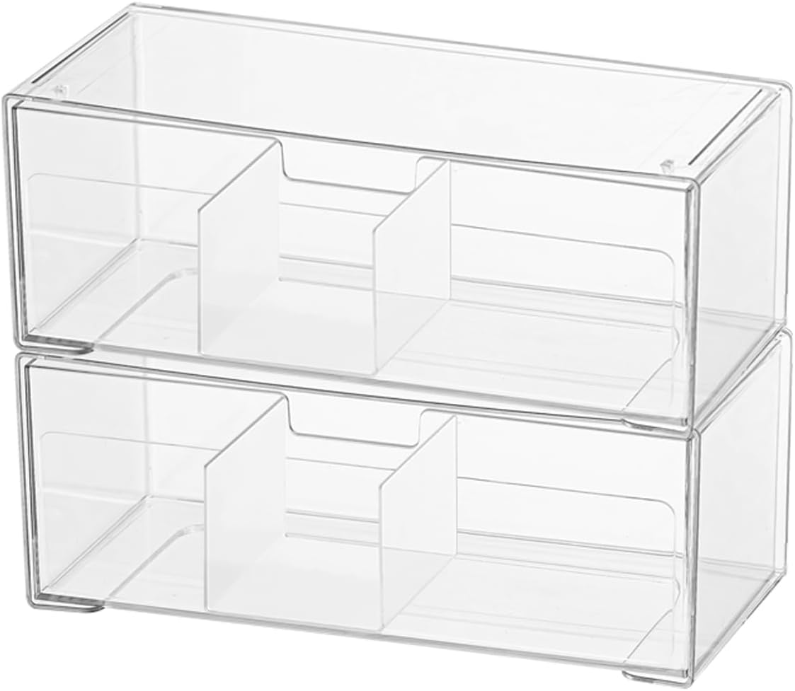 MORNITE Bathroom Medicine Cabinet Organizer Set, Narrow Compact Makeup Shelves Holder for Lipstick, Cosmetic, 2 Pcs Trays for Cabinet Door Wall, Vanity - Clear
