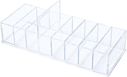 NatSumeBasics Clear Drawer Organizer 6-Section Desk Compartment Acrylic Tray Holder, 3.3" Width not for Storage Credit Cards Business Card, Office Accessories Supplies (Small)