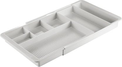 mDesign Expandable Plastic Drawer Organizer and Storage Container for Office Supplies - Gel Pen Pencil, Marker, Stationary, Desk Supply Holder for Drawers and Desktop - Lumiere Collection - Light Gray