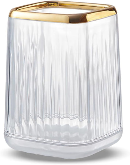 Acrylic Pen Holder, Cute Clear Green Desk Organizer for Pencils, Makeup Brushes Toothbrushes Storage Cup with Striped Design for Vanity Bathroom
