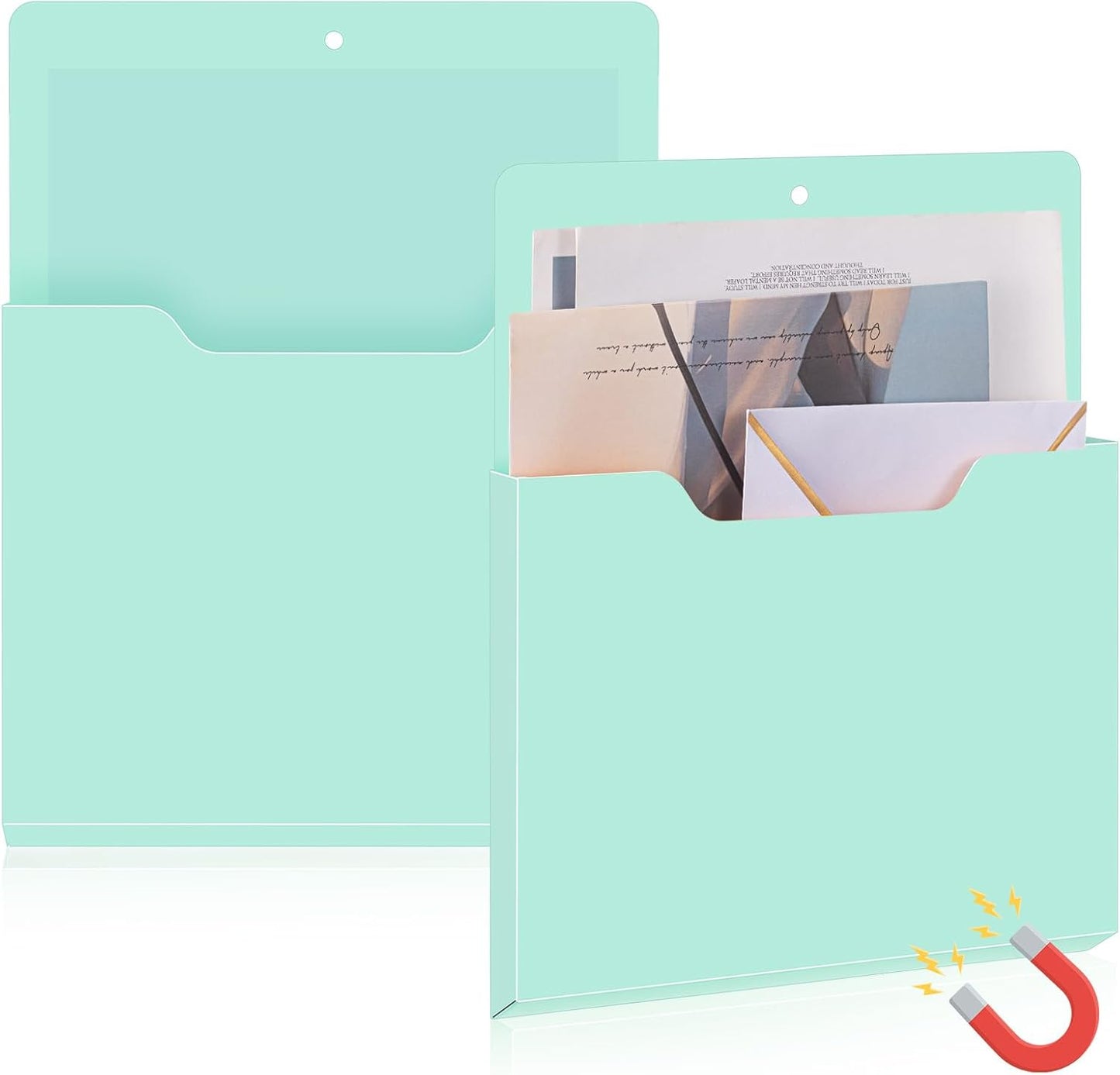 Feifeiya 2 Pcs Magnetic File Folder Wall Hanging Holder Large Pocket Paper Magazine Mail Organizer for Refrigerator Classroom Locker Whiteboard(Vertical,Purple Color,12.2 x 9.4 Inches)