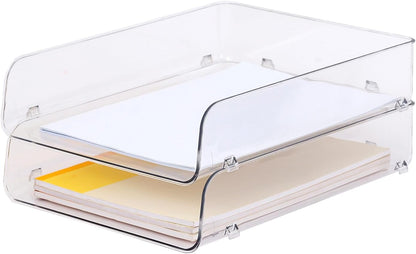 Gagee 4 Pack Paper Organizer for Desk,Stackable Paper Tray Book Holder for Classroom,Office and More,Letter Tray Desk Organizer,Clear