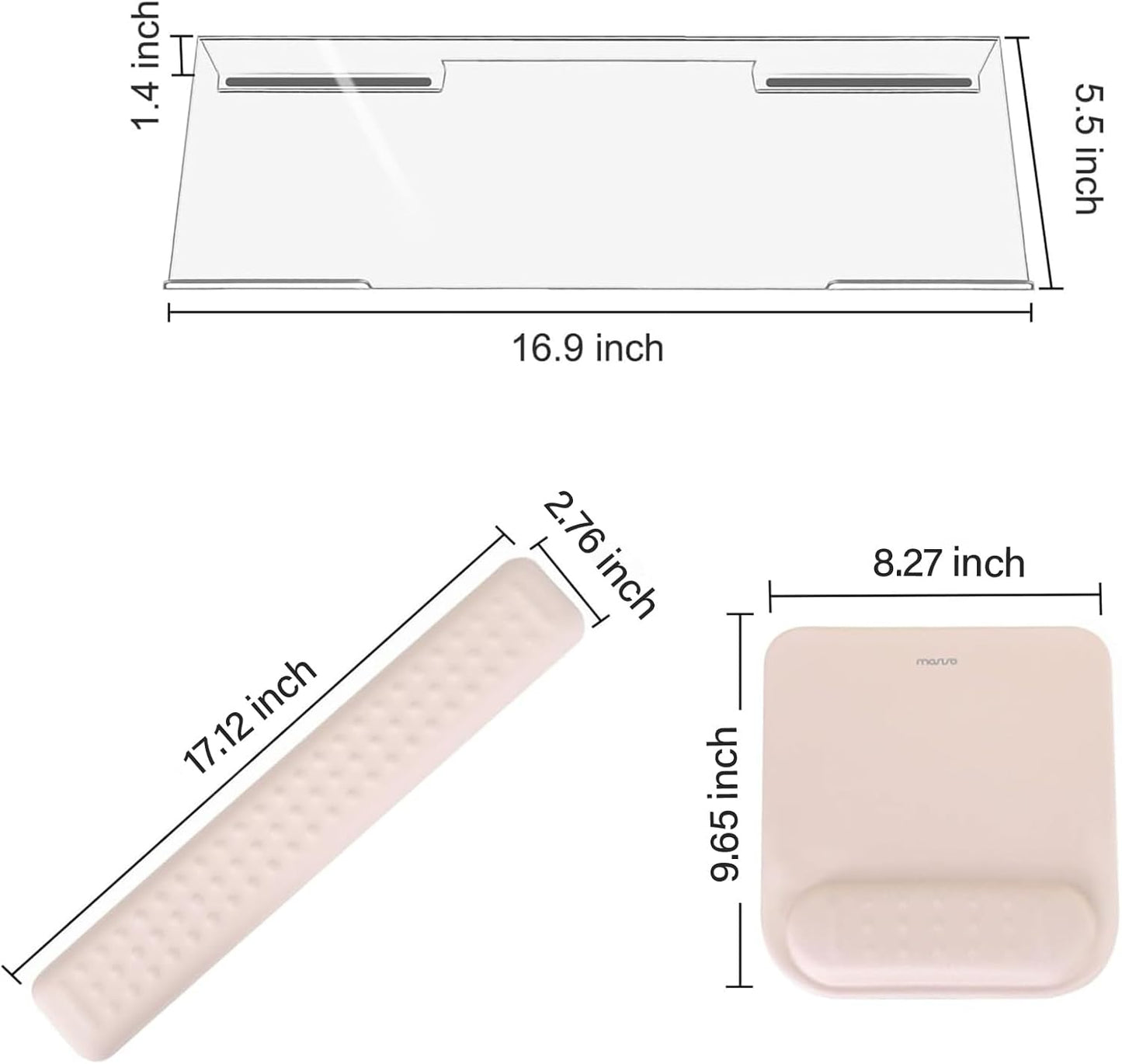 MOSISO Computer Keyboard Stand&Wrist Rest Support for Keyboard &Mouse Pad Set, Ergonomic Massage Wrist Rest Set, Easy Typing Working Acrylic Clear Stand for Office Home, Apricot